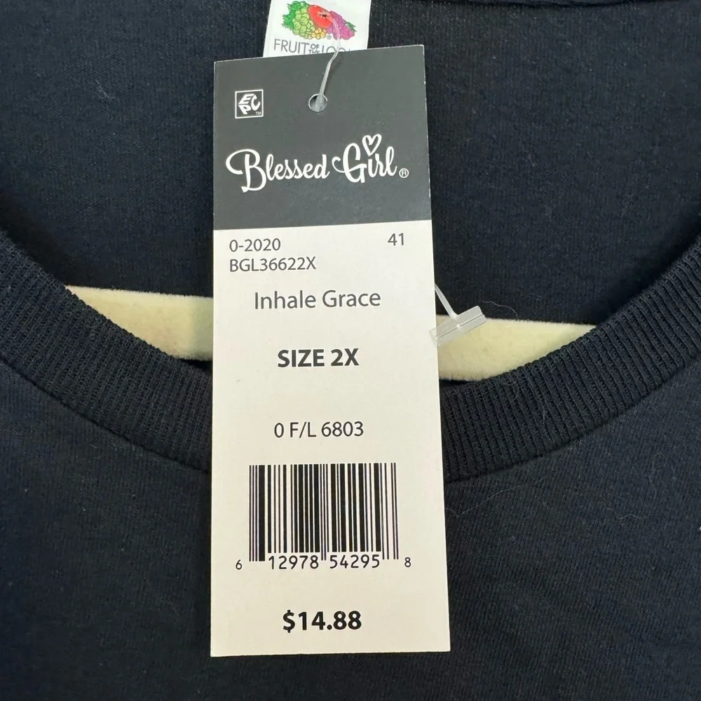 Inspirational Black Long Sleeve Tee with Teal Print - Picture 2 of 2